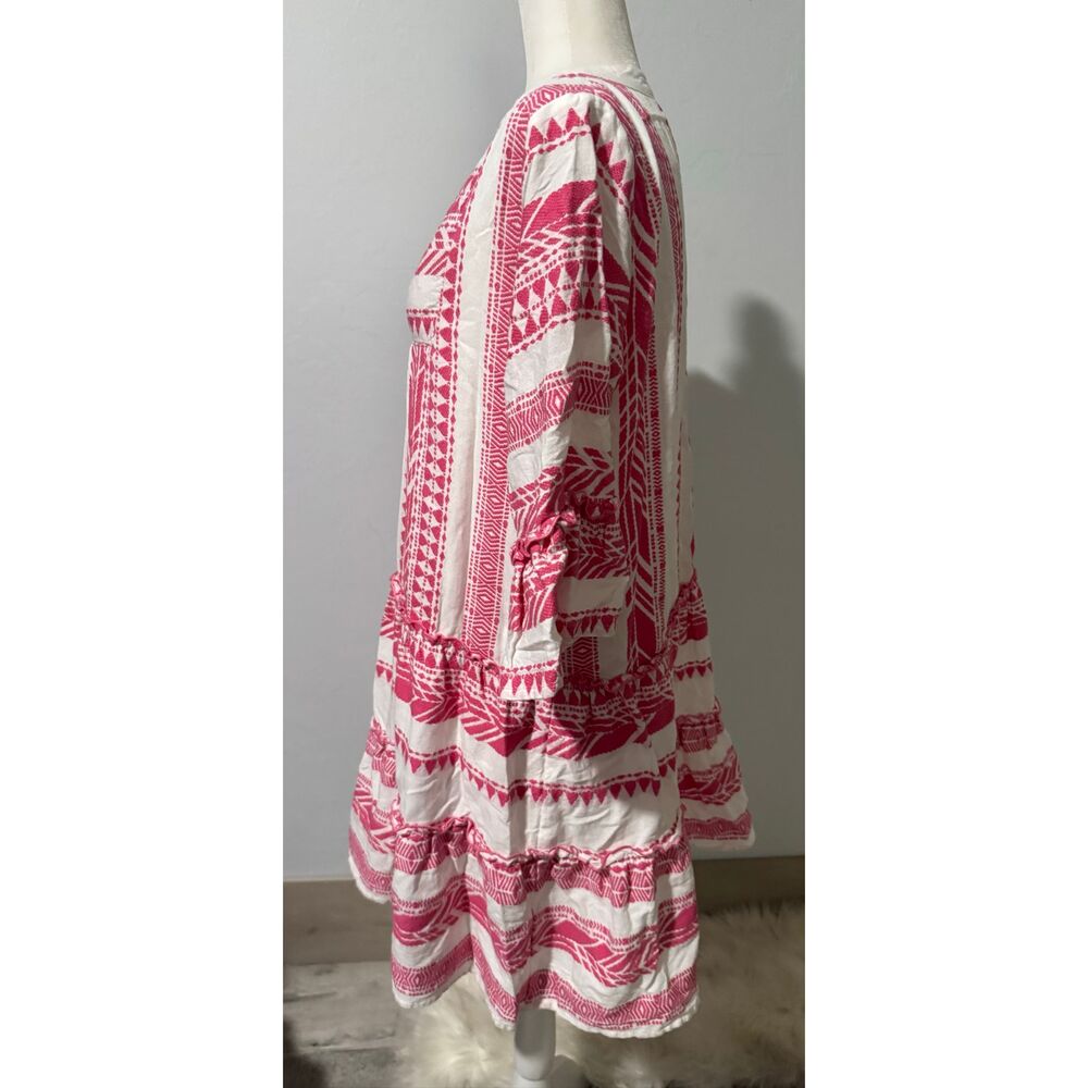THML Cotton pink white embroidered geometric tunic dress M - Picture 8 of 10